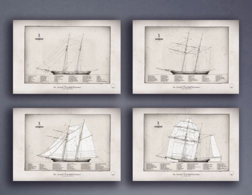 The Naval Top-Sail Schooner - set of 4 artist signed numbered prints